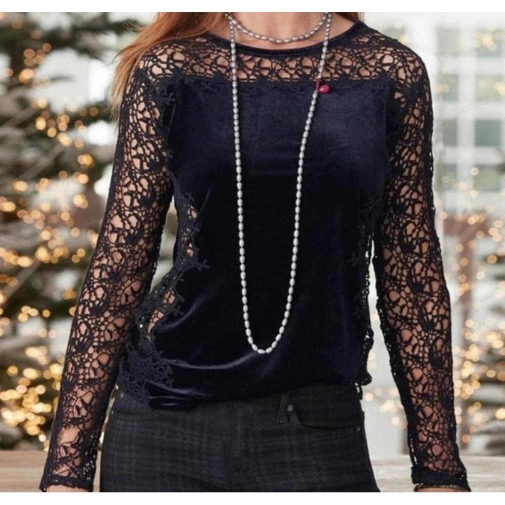 Sundance Lily Paramour Velvet Lace Top in Black Womens M Gossip Girl Whimsygoth
